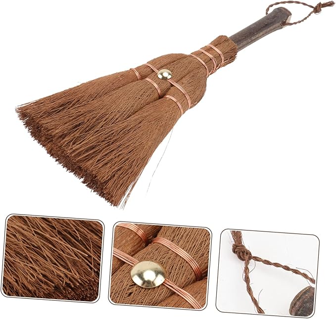 3pcs Mini Palm Broom for Tea Ceremony Natural Bristle Small Cleaning Brush Hanging Rope for Easy Storage Practical Broom for and Debris Removal