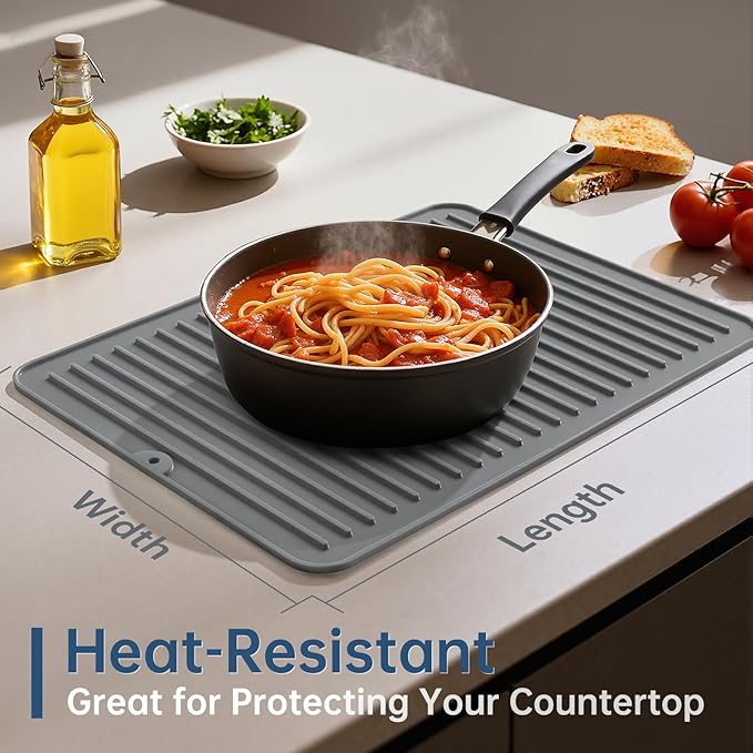 Songrey 28 x 18 Silicone Dish Drying Mat Kitchen Counter Drying Pad for Sink Dishes or Under Rack Multi-Use as Heat Resistant Trivet Coffee Bar Mat