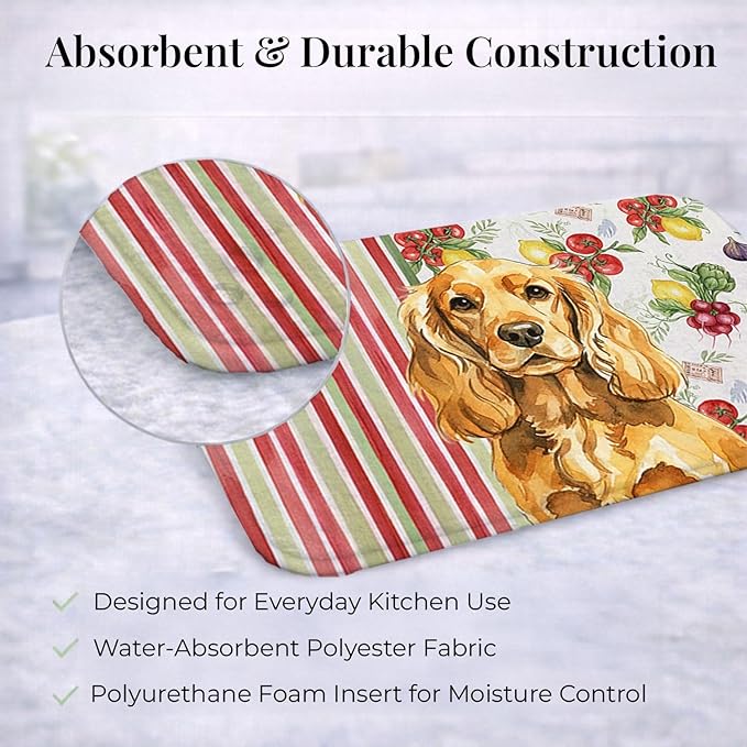 Caroline's Treasures Golden English Cocker Spaniel Vegetables Dish Drying Mat Absorbent Dish Drying Mat Pad for Kitchen Counter Dish Drainer Mat for Countertop 14 x 21 Multicolor