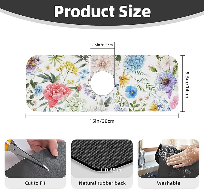Colorful Flowers Dish Drying Mat for Kitchen Counter 16x18 Microfiber Absorbent Fast Dry Mat 2Pcs Dish Mat Faucet Mats Sets Large Drying Kitchen Mat Kitchen Drying Pad Coffee Bar Decor Gifts