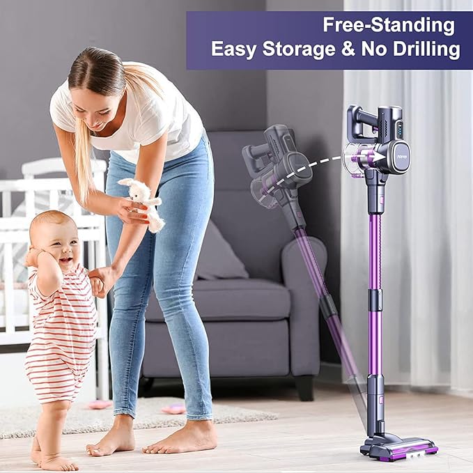 Lubluelu Cordless Vacuum Cleaner Stick Vacuum Cordless Rechargeable with Lightweight 235W Brushless Motor Self-Standing and Handheld Design for Carpet Hard Floor and Pet Hair (Purple)