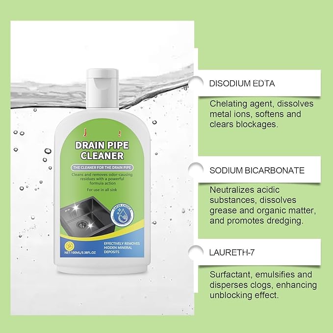 Powerful Drain Cleaner for Kitchen &amp Toilet Pipes - Fast Acting Drain Unblocker Dissolves Blockages &amp Hard Water Deposits(1PCS)