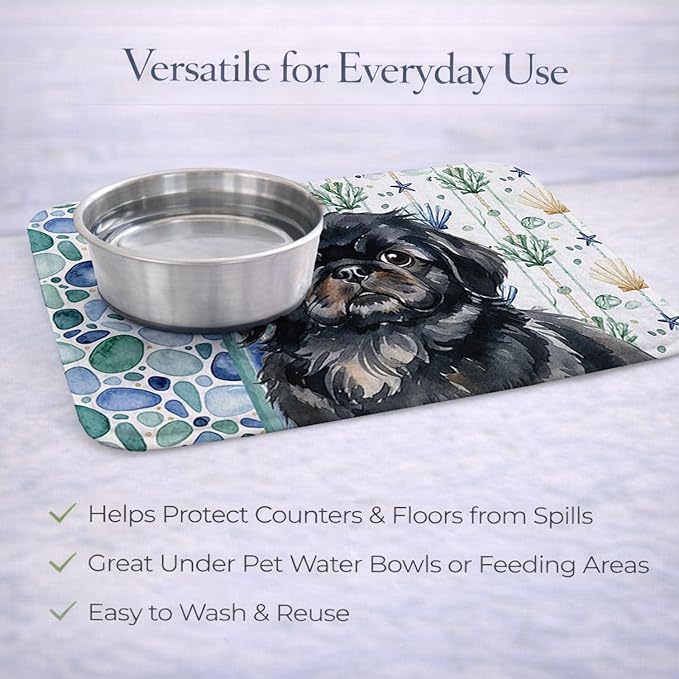 Caroline's Treasures Black Pekingese Coastal Sea Glass Dish Drying Mat Absorbent Dish Drying Mat Pad for Kitchen Counter Dish Drainer Mat for Countertop 14 x 21 Multicolor