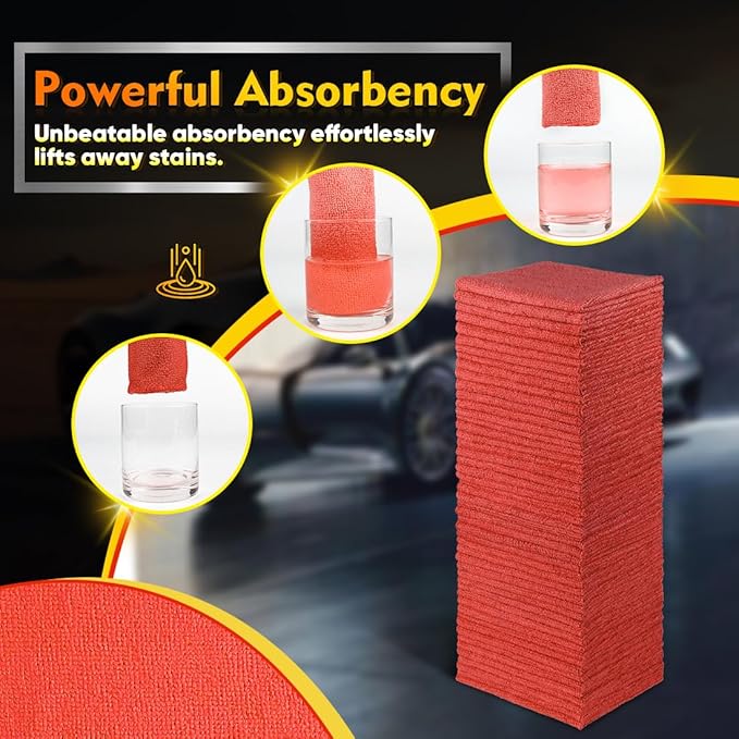 HOMEXCEL Red Shop Towels 100 Pack Reusable Microfiber Cleaning Cloth Bulk Multipurpose Microfiber Towels for Cars House and Kitchen Highly Absorbent Cleaning Rags 11.5 x 11.5 inch