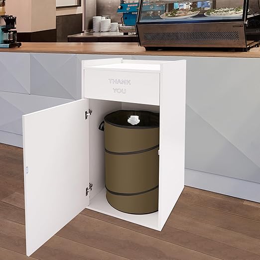 TFCFL Wooden Trash Can with Tray TopCommercial Trash Can Cabinet and Garbage ReceptacleCommercial Grade Rubbish Bin for Office Cafeteria Restaurant (White)