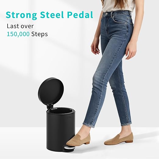 mVm Bathroom Trash Can1.3 Gallon/5 Lliter Small Trash Can with Lid and Foot PedalSoft-CloseAnti-Fingerprin.Step Round Stainless Steel Garbage Can for BathroomBedroomOfficeLiving Room(Black)
