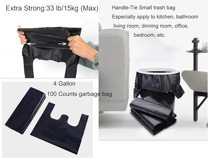 200 Counts Kitchen Garbage Bags and 1.8mil Thick Black Trash Bag with Handles 14x21.6 Inch 3-4 Gallon Picnic Kitchen Daily Use Bedroom Waste Bin Garbage Bags Bulk Bags
