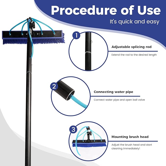 Water Fed Pole Kit 26 FT Length Adjustable Solar Panel Window Cleaning Brush and Pole 4-26ft Aluminium Pole Window Washing Kit for Cleaning Windows Solar Panels and Roof