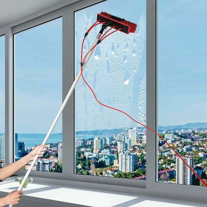 Window Cleaning Poles Water Fed Brush Window Solar Panel Cleaning Washing Pole w/ 20m Pipe Cleaning Extendable Telescopic Pole Water Fed Brush Spray Washer
