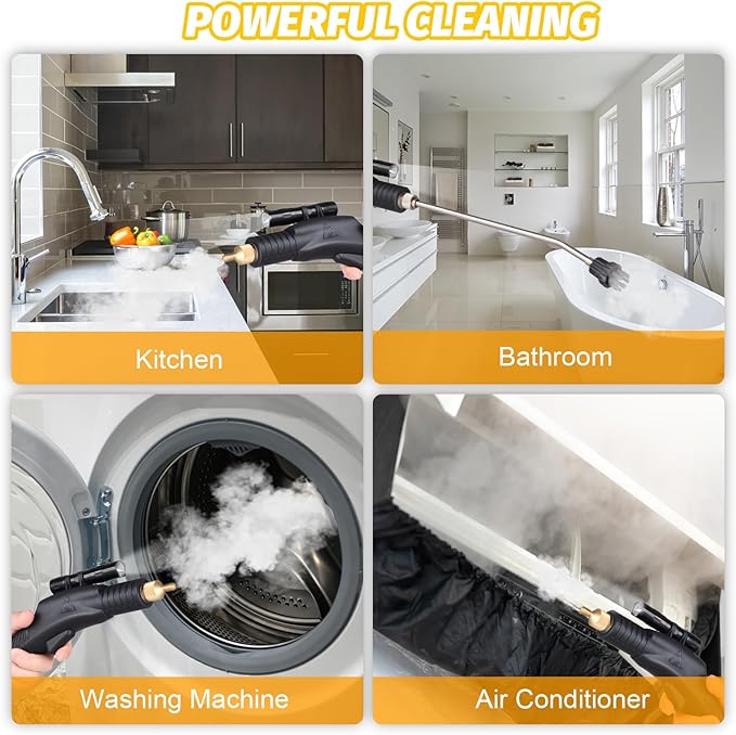 1800W Handheld Steam Cleaners for Home Use 4L Capacity High Temperature Fast Heating 5 Bar High Pressure Steamer Cleaner with Voice Prompt for Car Kitchen Air Conditioner Washing Machine