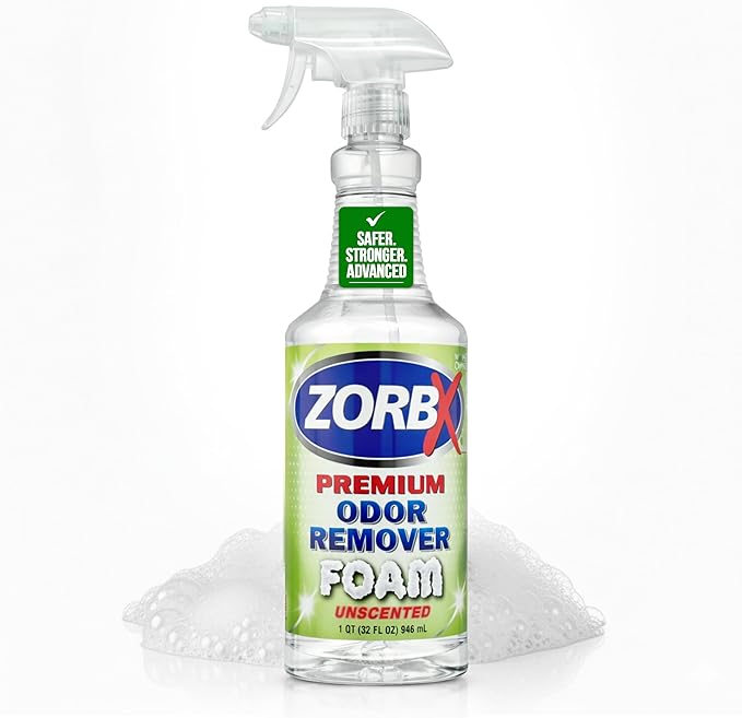 ZORBX Premium Unscented Odor Remover Foam 32 oz – Extra Strength Fragrance-Free Odor Eliminator Foamer for Pets Drains Garbage Disposal Carpets Bathroom &amp Kitchen