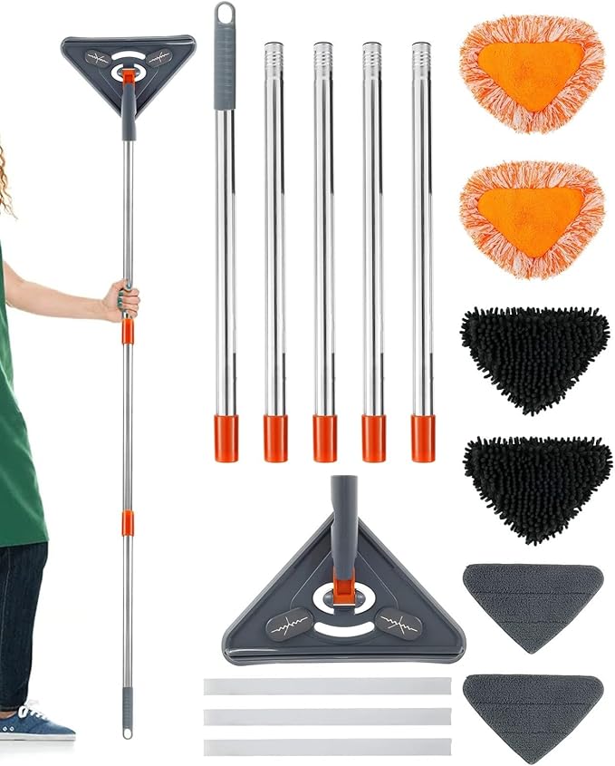 360° Rotatable Wall Mop with Long Handle Extension Pole Wall Cleaning Mop Triangle Dry and Wet Dust Wall Cleaner Mops(Type B)