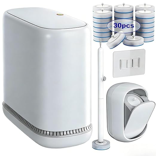 CTIME Small Bathroom Trash can with lid and Disposable Toilet Brush Set