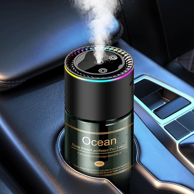 Smart Car Air Freshener Diffuser - 270-Day Long-Lasting Essential Oil 6.09 Fl Oz /180ml Auto On/Off Sensor Ultrasonic Dual Modes Multi-Mode Adjustable Natural French Fragrance Oils Ocean Scent
