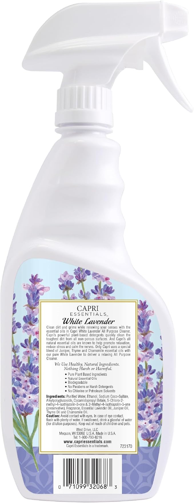 CAPRI ESSENTIALS All Purpose Cleaner Natural Household Cleaning Supplies Plant Based Kitchen Counter Surface Spray Removes Dirt &amp Grime Blend of Essential Oils White Lavender 23 FL Oz (6 Pac