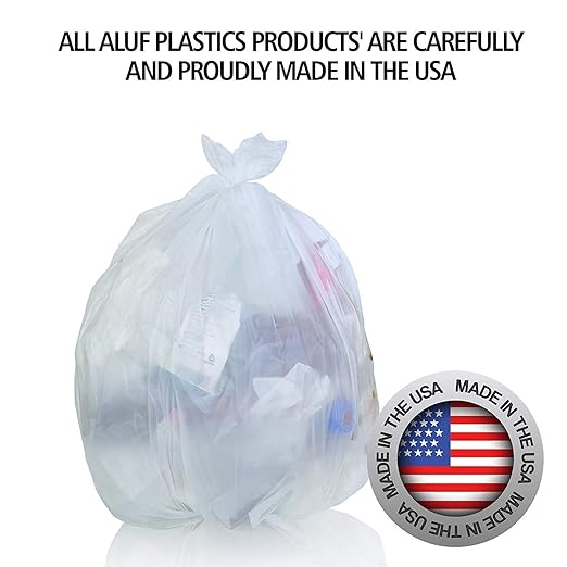 Aluf Plastics SCR-404816C 45 Gallon Clear Trash Bags (250 Count) - 39' x 46' - 16 Micron Equivalent High Density Value Garbage Bags Can Liners for Bathroom Office Industrial Commercial Recycling