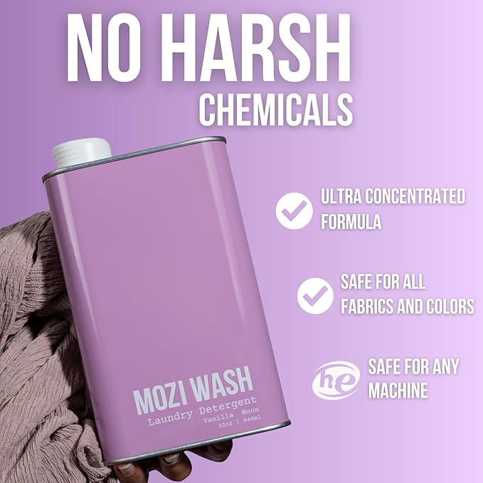 Mozi Wash Laundry Detergent Liquid Vanilla Moon 50+ Loads Concentrated Plant Based Cruelty &amp Dye Free Phosphate &amp Paraben Free Earth Friendly Long Lasting Fresh Scent 32 oz Recyclable