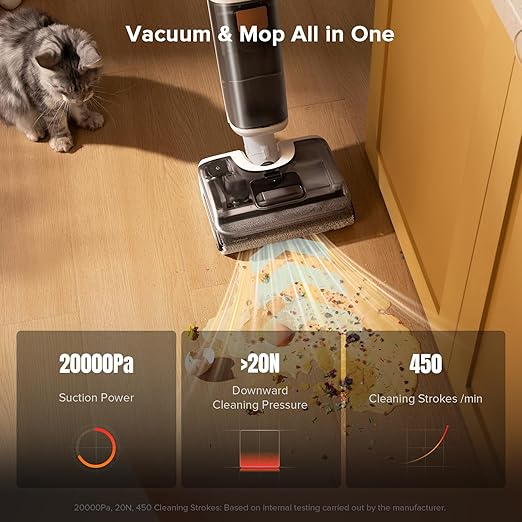 roborock F25 GT Vacuum Mop All in One Wet Dry Vacuum Cleaner Cordless 20000Pa Floor Cleaner Machine for Tile Hardwood Wood Vinyl Floor Edge to Edge Self Cleaning Electric Mop with 180° Lie-Flat