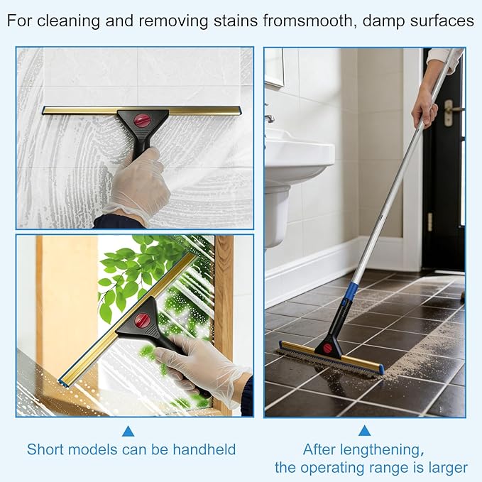 2 in 1 Window Squeegee &amp Squeegee Broom 13.78 Heavy Duty Floor Squeegee Mop with 59 Extension Pole &amp 2 Scrubbers Industrial Tile Floor Squeegee for Shower Glass Door Car Windshield