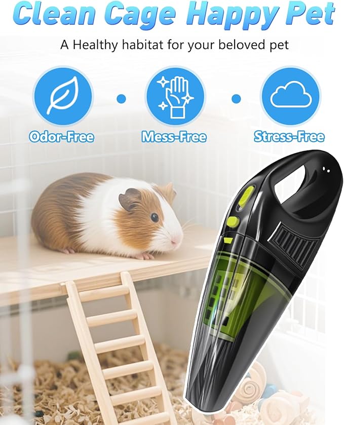 Guinea Pig &amp Rabbit Poop Vacuum: Extended Capacity Cordless Cleaner for Pet Cages – Tackle Daily Messes of Guinea Pig Bunny Bird Reptile &amp Other Small Animals - Black