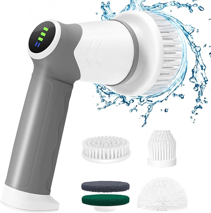 Electric Spin Scrubber Waterproof Bathroom ScrubberHandheld Spin Scrubber5 Replaceable Heads Power Shower Scrubber for Cleaning Tile/Grout/Tub