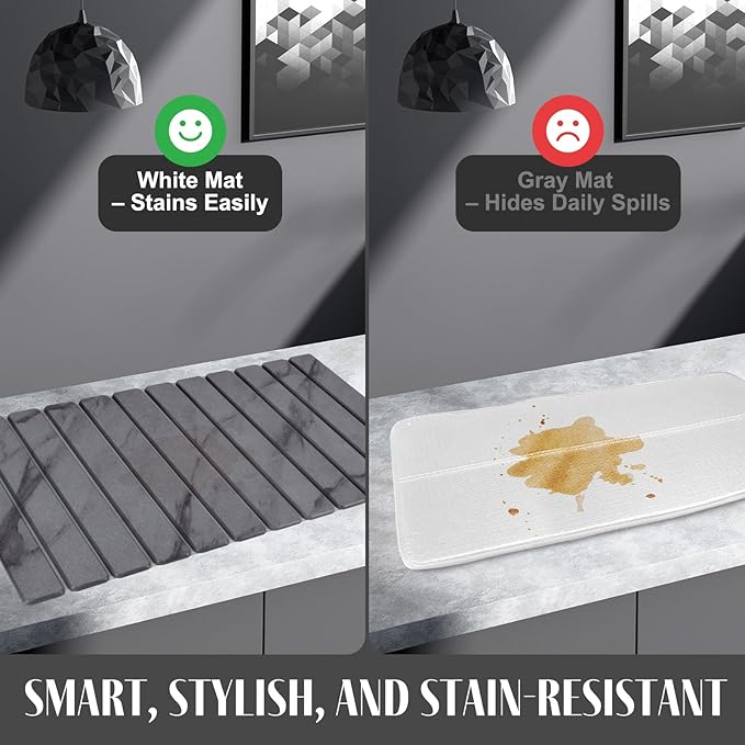 2 PCS Extra Large Stone Dish Drying Mat for Kitchen Counter 28×16 Marble Dish Drying Mat with 8x 4 Coasters Non - Slip Collapsible Absorbent Mat for Multi - Purpose Match Any Countertop