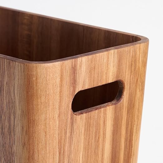 LiTY 3 Gallons Wooden Wastebaskets Solid Acacia Wood Waste Basket with Handles Rectangular Trash Can Garbage Bin for Bedroom Bathroom Kitchen Living Room Office Decorative