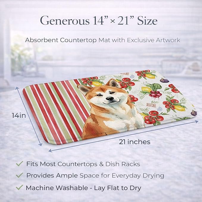 Caroline's Treasures Red Akita Vegetables Dish Drying Mat Absorbent Dish Drying Mat Pad for Kitchen Counter Dish Drainer Mat for Countertop 14 x 21 Multicolor