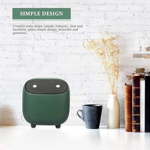 Zerodeko Creative Mini Desktop Trash Can with Press Lid Green Compact Rubbish Container for Office and Home Use Covered Small Wastebasket for Tabletop Organization
