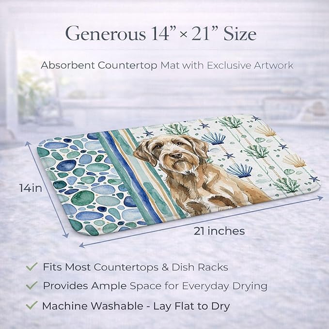 Caroline's Treasures Spinone Italiano Coastal Sea Glass Dish Drying Mat Absorbent Dish Drying Mat Pad for Kitchen Counter Dish Drainer Mat for Countertop 14 x 21 Multicolor