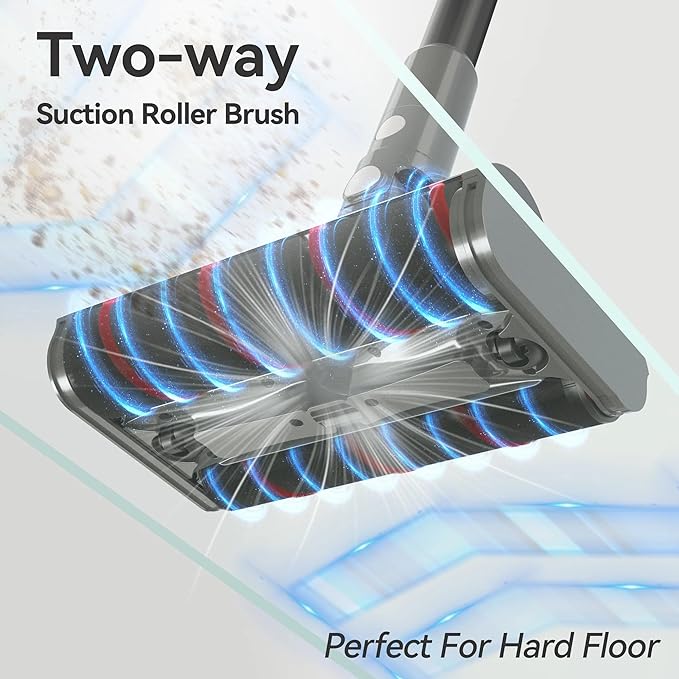 Cordless Stick Vacuum Cleaner for Home with 360° Wheels and W-Shape Brush 22KPa Powerful Suction 40 Min Runtime Lightweight Small Vacuum for Hard Floor and Carpet Gray