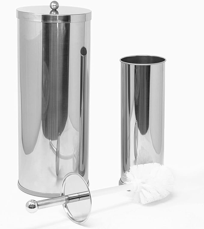 Stainless Steel Toilet Paper Canister and Toilet Brush Case Set (Set of 2)
