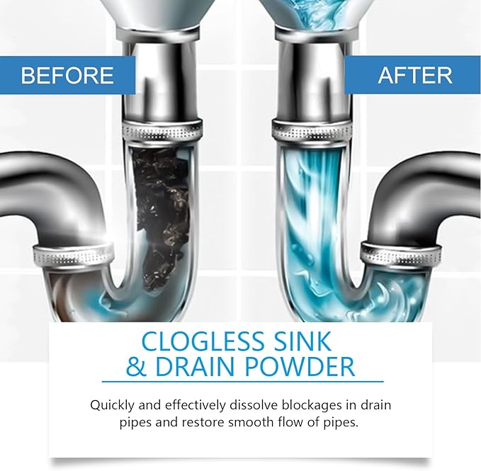 Drain Unclogger Cleaning Powder - Rapidly Dissolve Grease Hair &amp Debris Safe for All Pipes Quick Fix for Sink Toilet &amp Shower Drain Blockages(1PCS)