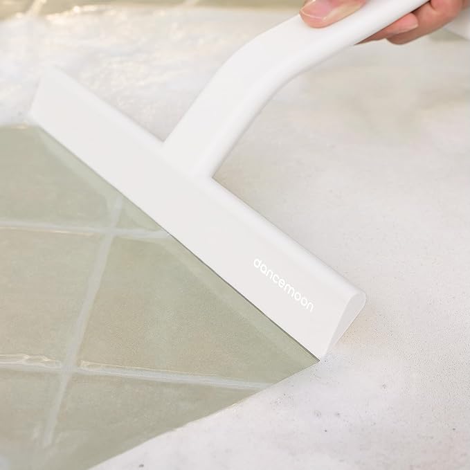 dancemoon JustHang Shower Squeegee for Glass Doors All-in-One Piece Silicone Squeegee with Built-in Hook for Bathroom Window Mirror Tile Wall Car Streak-Free Bathroom Cleaner Tool10 Inch White
