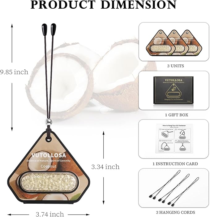 3 Pack Car Air Freshener &amp Car Deodorizer Coconut Scented - Long Lasting Hanging Car Air Fresheners for Women &amp Men Car Accessories by VUTOLLOSA