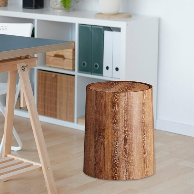 Trash Bin Wood Grain Trash Can Modern Paper Basket Waste Bin Garbage Container Waste Basket for Living Room Kitchen S