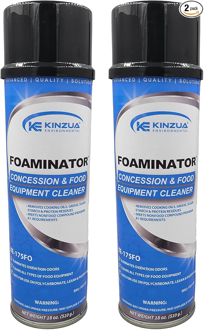 KINZUA ENVIRONMENTAL Foaminator Concession &amp Food Equipment Cleaner Heavy Duty Popcorn Machine Cleaner Super Cleaning Foam Solution for Grill Stove and Oven Cleaner &amp Degreaser 18 oz Pac