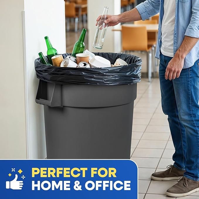 55 Gallon Trash Bags 2 Mil Heavy Duty Fit Rubbermaid Brute Rollout Round and Square 32-55 Gallon Trash Cans 36 x 50 Large Durable Garbage Trash Can Liners Black Pack of 100