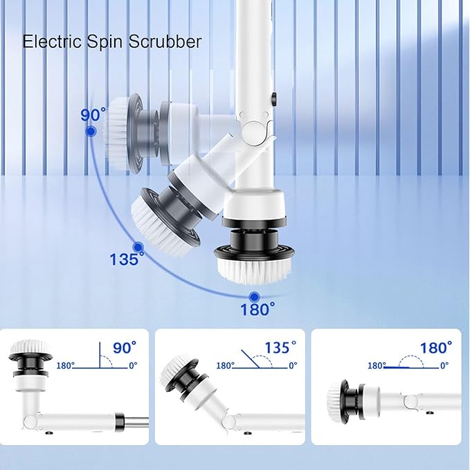 Electric Spin Scrubber with Replaceable Brush Heads Detachable Handle Power Brush for Bathroom Floor Tile Cordless Shower Scrubber