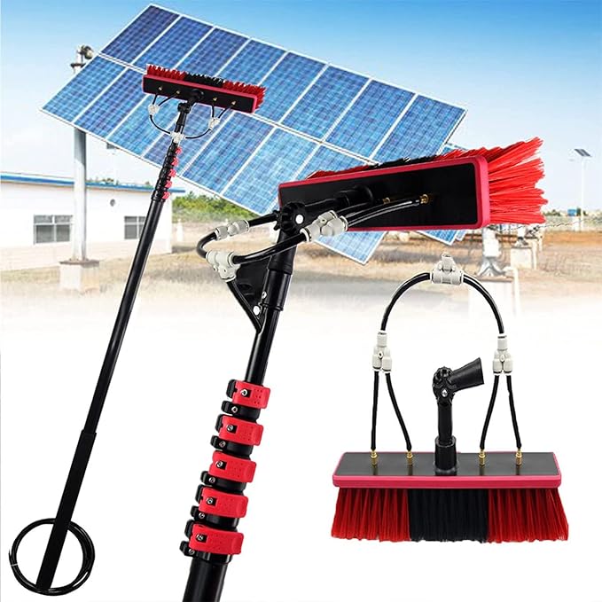Water Fed Telescopic Brush Window Cleaning Kit with Extension Pole Outdoor Window Cleaner Solar Panel Cleaning System-12FT