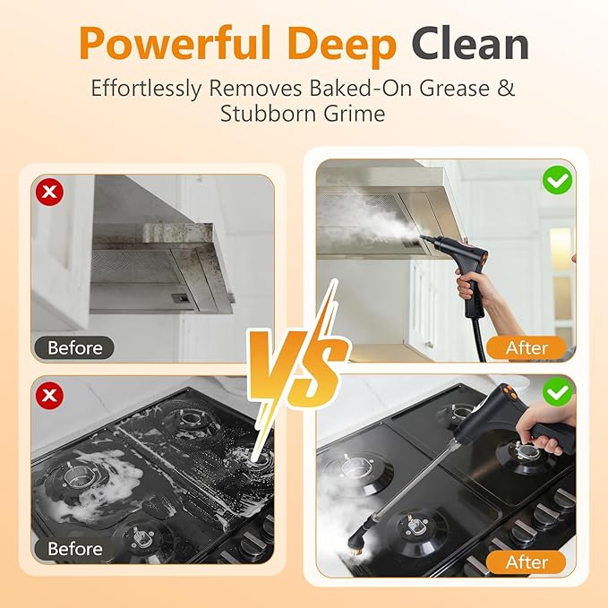 Steam Cleaner for Home &amp Car 15s Fast Heat-Up 1.2L Large Tank 221°F High-Temp Portable Handheld Steamer for Deep Cleaning Grout Tile Grease Floors &amp Sanitizing Furniture Couch Car Deta