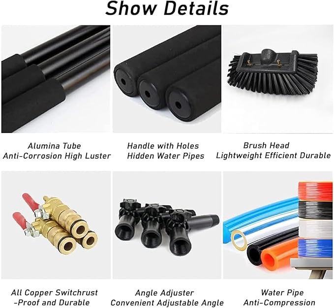 Water Fed Pole Kit Water Fed Brush Water Fed Pole Kit 36ft Length Water Fed Brush w/Squeegee Cleaning Tool for Window Glass Extendable Cleaner(55cm Brush Head4M/13FT)