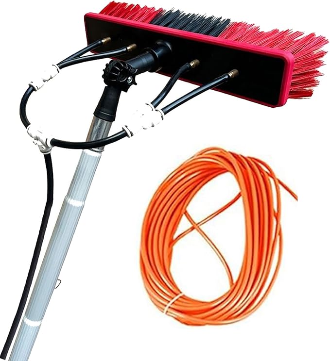 Telescopic Window Cleaner Window Cleaning Pole 55CM(21.6 in) Brush Head Water Fed Telescopic Brush with 20M Water Hose Extendable Solar Panel Washing(12FT/3.6M)