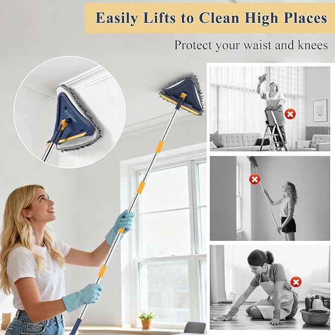 5 in 1 Wall Cleaner Mop 78 Inch Base Board Cleaner Tool with Long Handle 360° Wall Washing Tool for Ceiling Floor and Window Cleaning with 3 Microfiber &amp 3 Chenille Pads