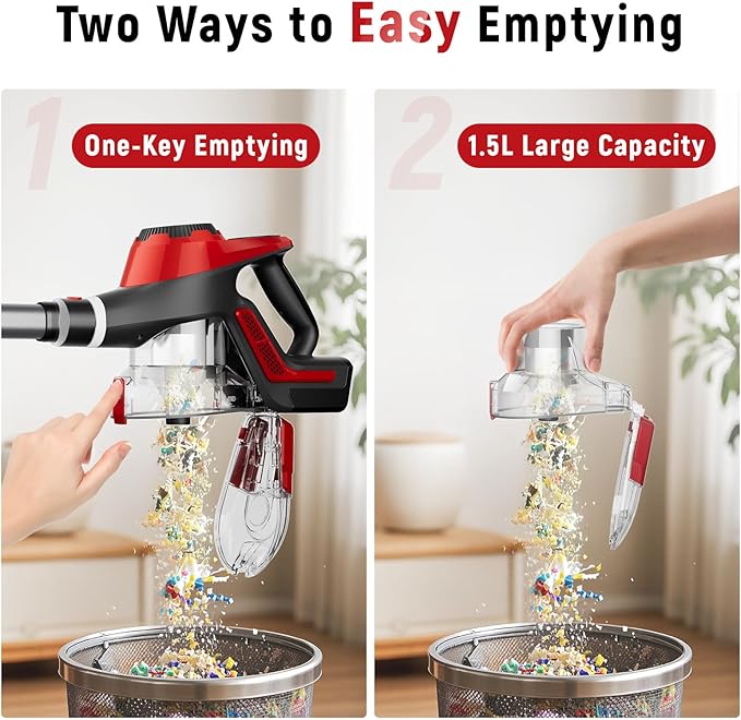 Cordless Vacuum Cleaner for Home Stick Vacuum 40Kpa Smart Display &amp 1.5L Dust Cup MAX 40mins Runtime Rechargeable Lightweight Handheld Vavuum for Pet Hair/Carpet/Hardwood Floor/Car (Crimson)