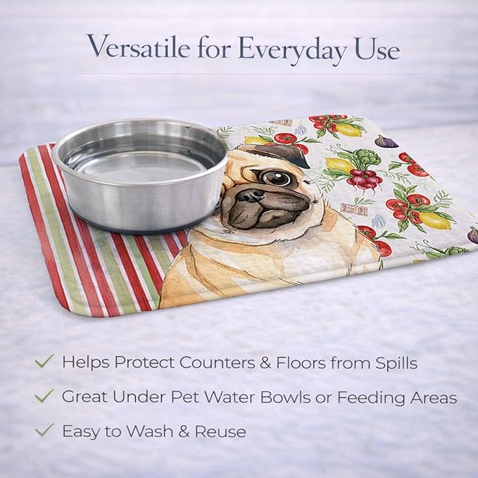 Caroline's Treasures Fawn Pug Vegetables Dish Drying Mat Absorbent Dish Drying Mat Pad for Kitchen Counter Dish Drainer Mat for Countertop 14 x 21 Multicolor
