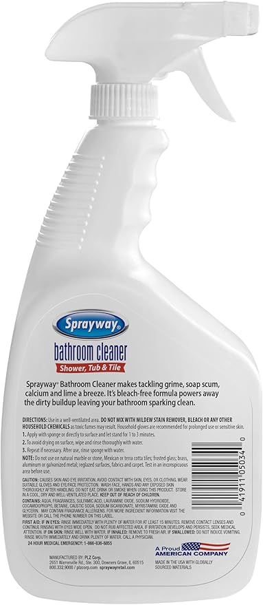 Sprayway Bathroom Cleaner | Tub &amp Tile 32oz | Removes Soap Scum Hard Water Stains and Mildew | Powerful Foaming Action for Bathroom Surfaces