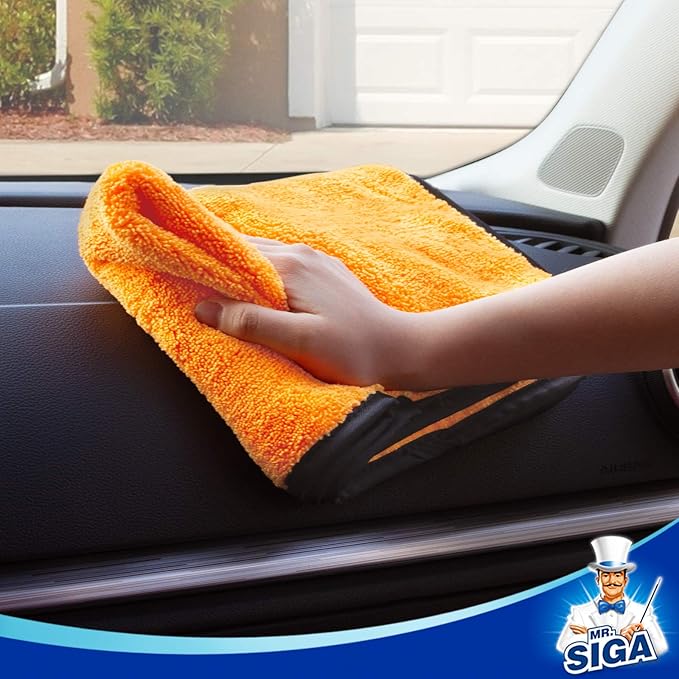 MR.SIGA Professional Premium Microfiber Towels for Cars Dual-Sided Car Washing and Detailing Towels Gold 15.7 x 23.6 inch 12 Pack