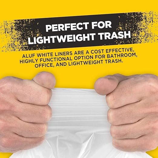 Aluf Plastics 55-60 Gallon 0.7 MIL White Trash Bags - 38 x 58 - Pack of 100 - For Bathroom Kitchen Household &amp Office