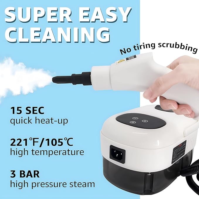 Steam Cleaner 2500W Portable Steamer for Cleaning with 11pcs Accessories 6-Level Adjustable 15s Heat-Up Handheld Steam Cleaner for Home Tile Grease Grout Car Detailing (White)